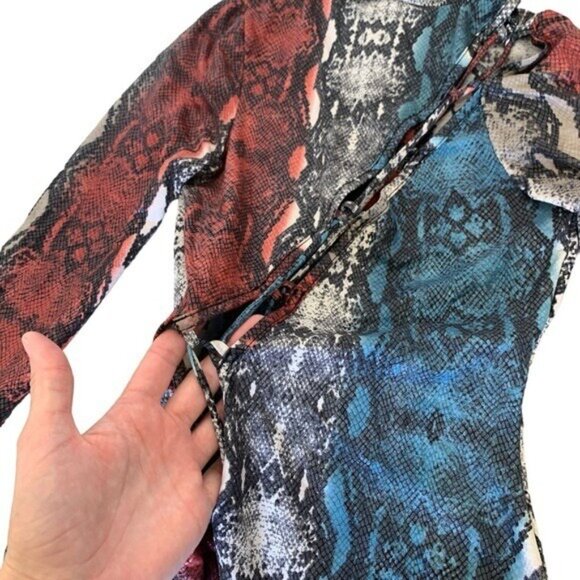 May Pink Snake Print Jumpsuit Small Long Sleeve Bold Y2K Night Out Trendy - Picture 5 of 10